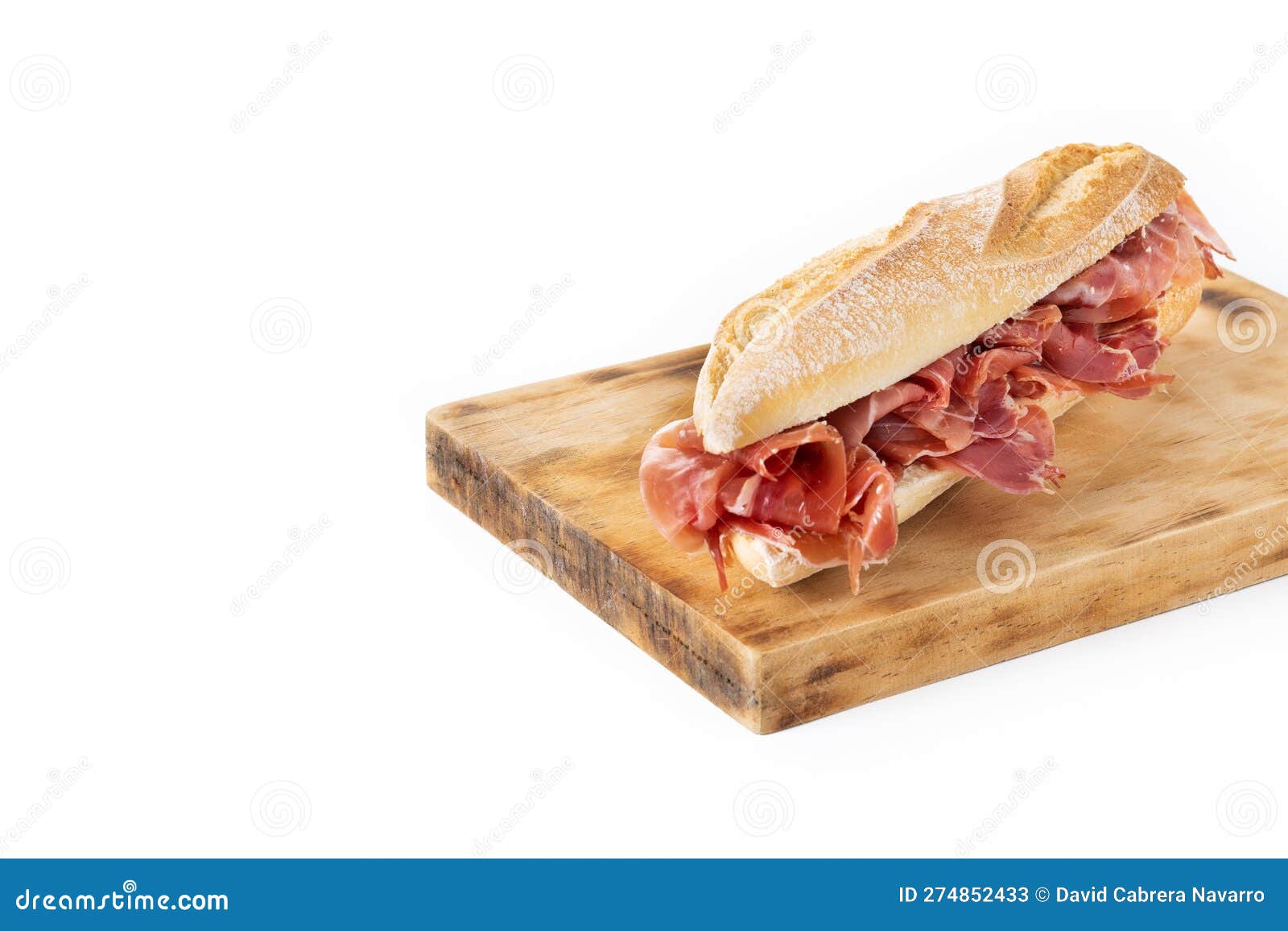 Spanish Serrano Ham Sandwich Isolated on White Background Stock Image