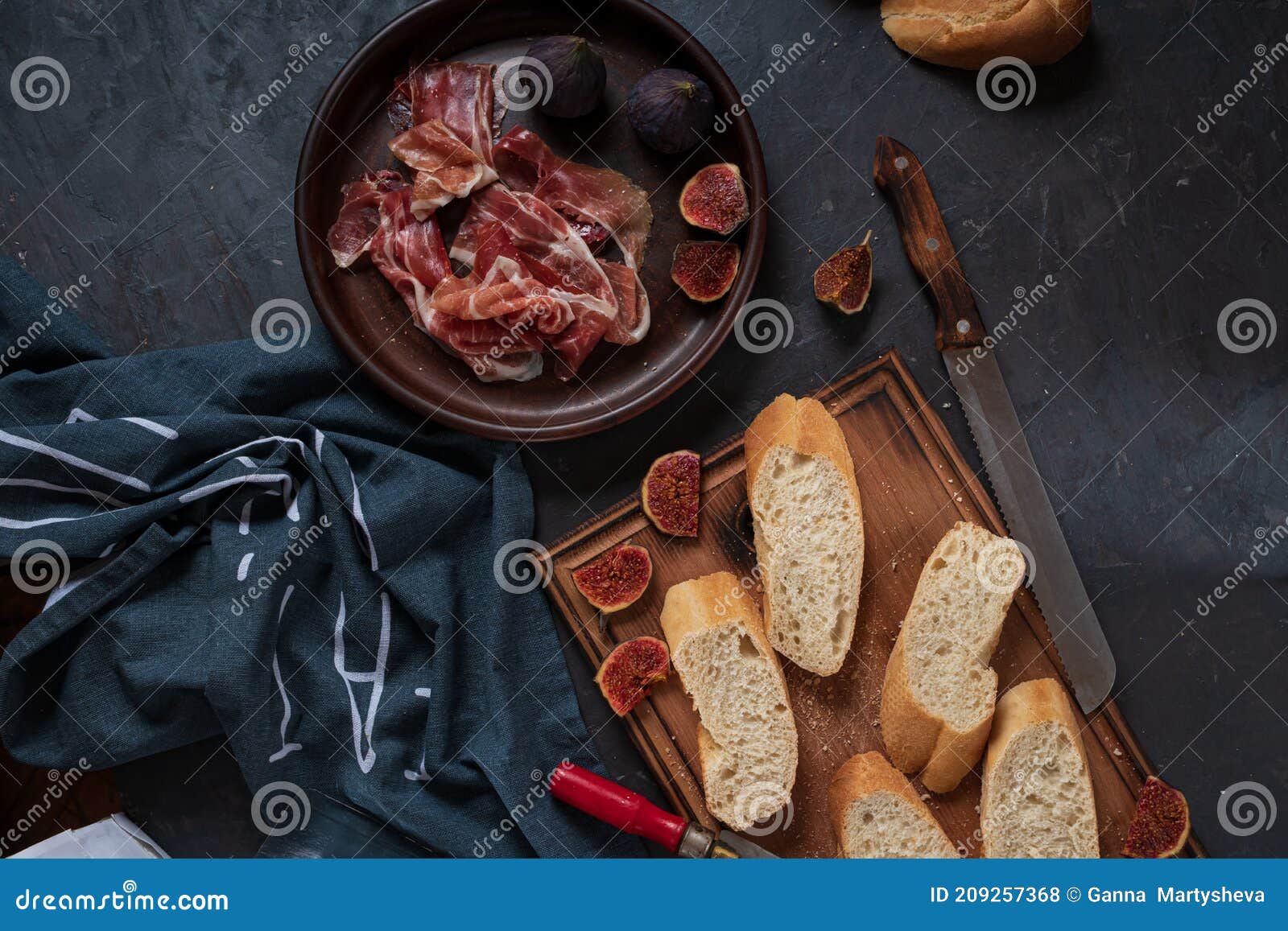 Spanish Snacks with Ham and Figs. Top View Stock Photo Image of