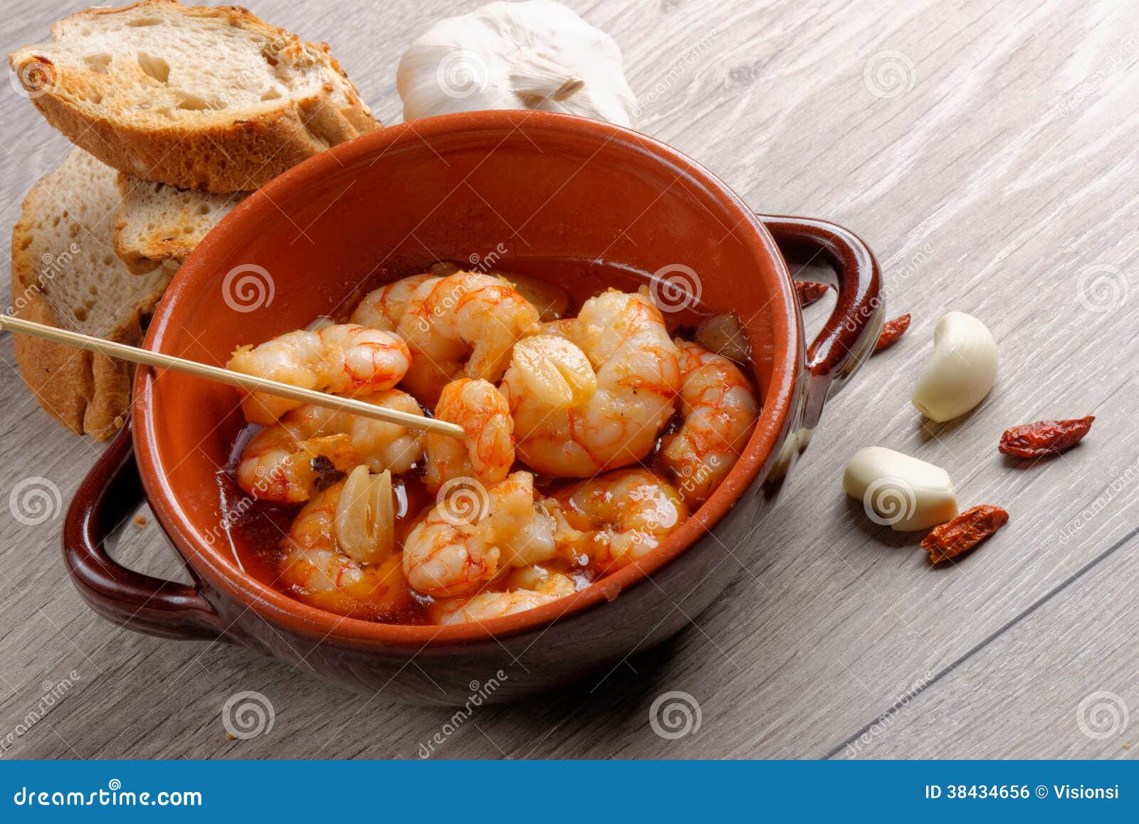 Spanish Tapas Dish, Sizzling Prawns Stock Photo - Image of ...