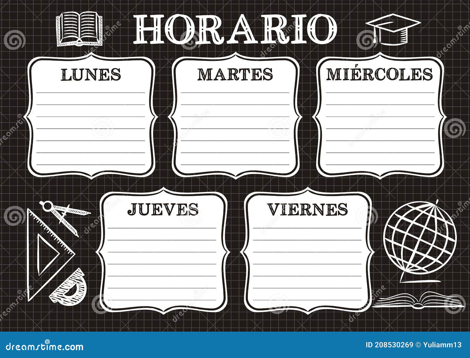 Spanish Template of a School Schedule for 5 Days Stock Vector Spanish Template of a School Schedule for 5 Days Stock Vector