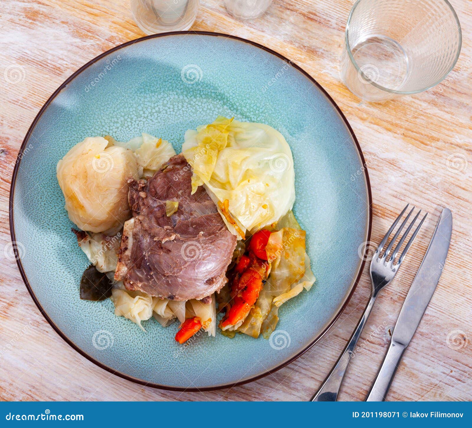 Spanish Traditional Dish Pork Cheeks with Cabbage Stock Image Image