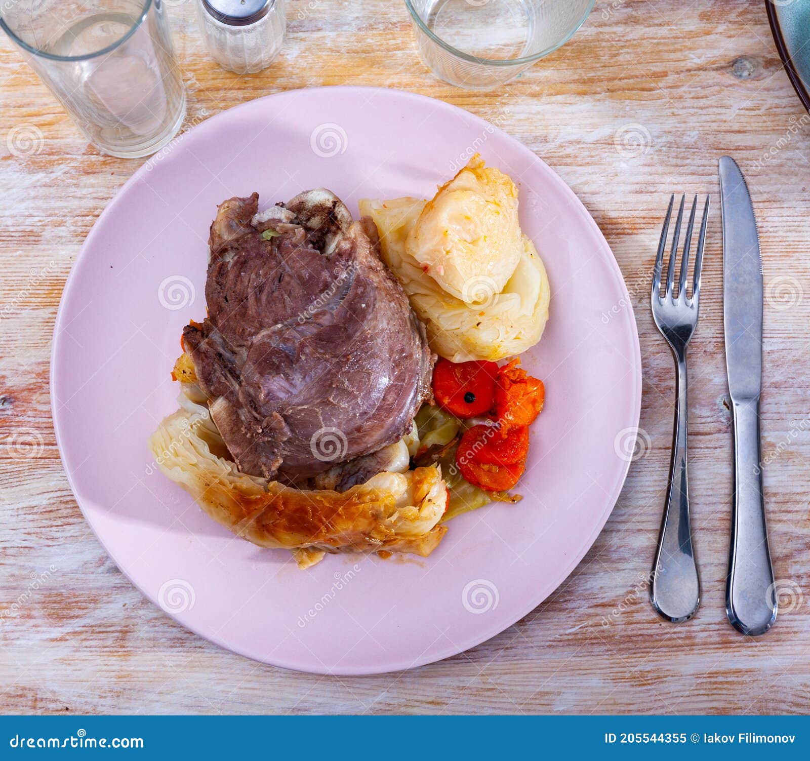 Spanish Traditional Dish Pork Cheeks with Cabbage Stock Image Image