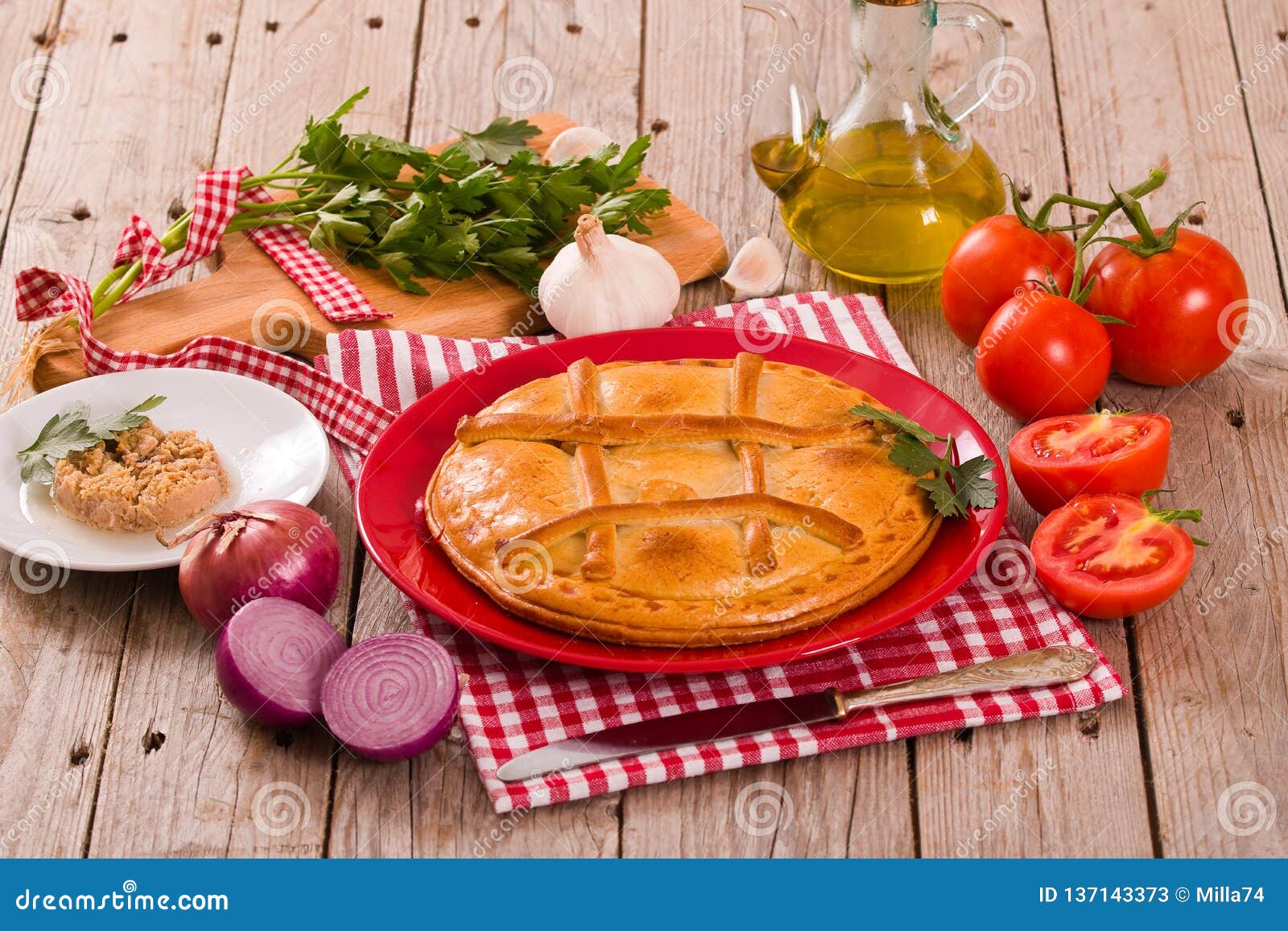Spanish tuna pie. stock image. Image of bakery, filling 137143373