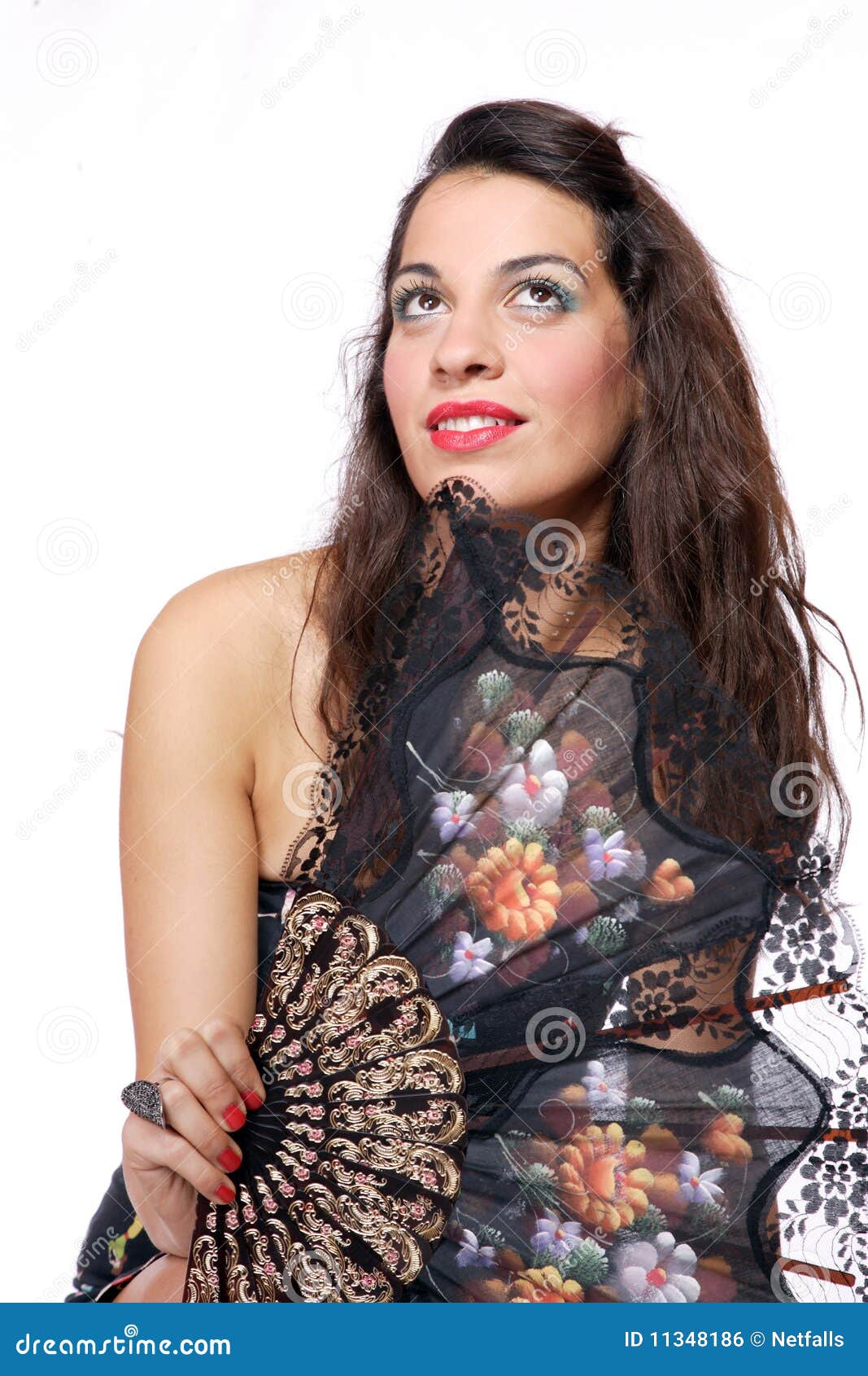 Spanish Woman Behind Traditional Fan. Stock Photo Image of flamenco