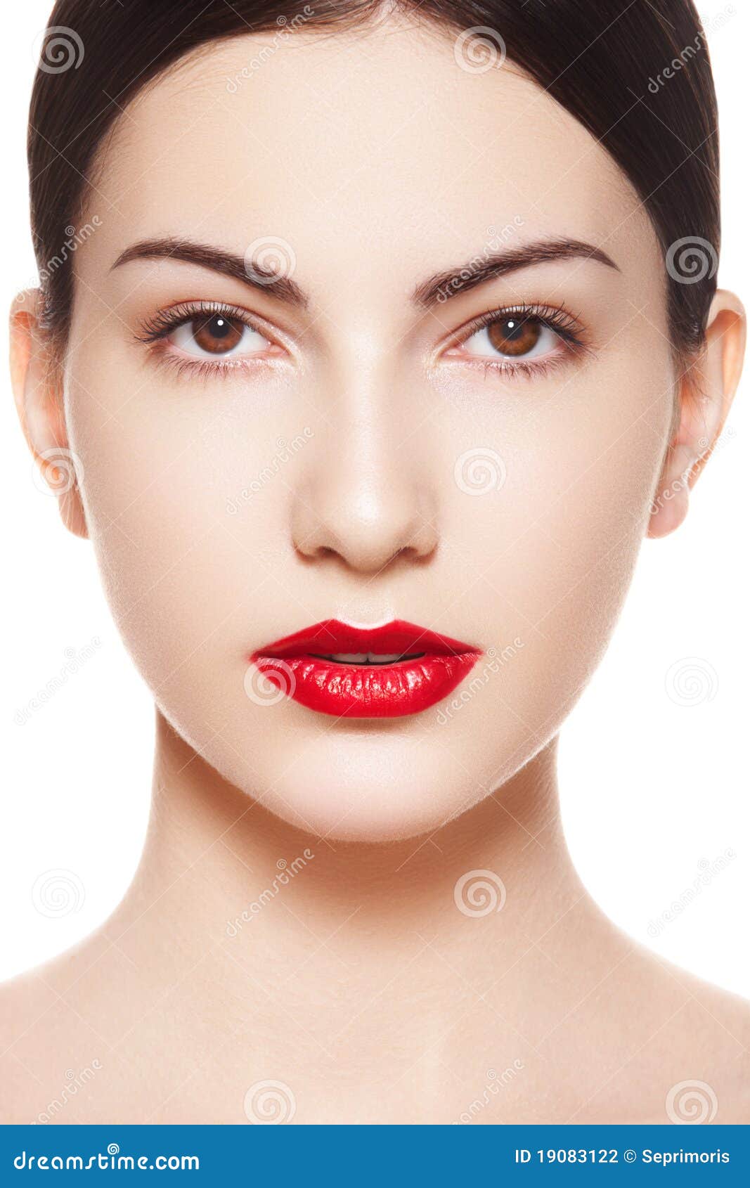 spanish woman purity face with bright lips make-up