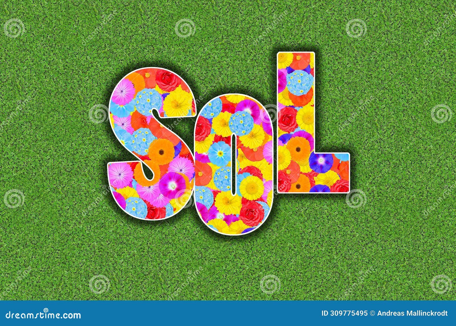 Spanish Word Sol for Sun Written with Colorful Flowers Stock Image