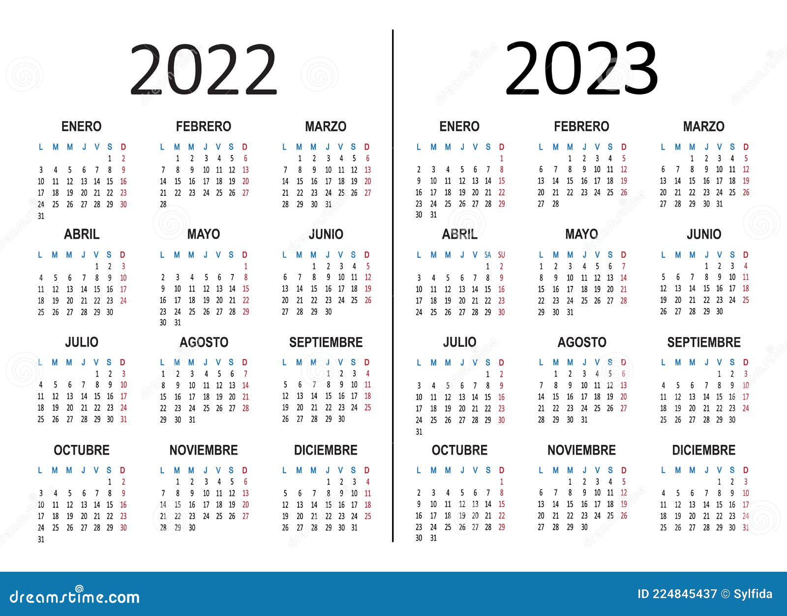 spanish yearly calendar 2022 2023. week starts on monday. 
