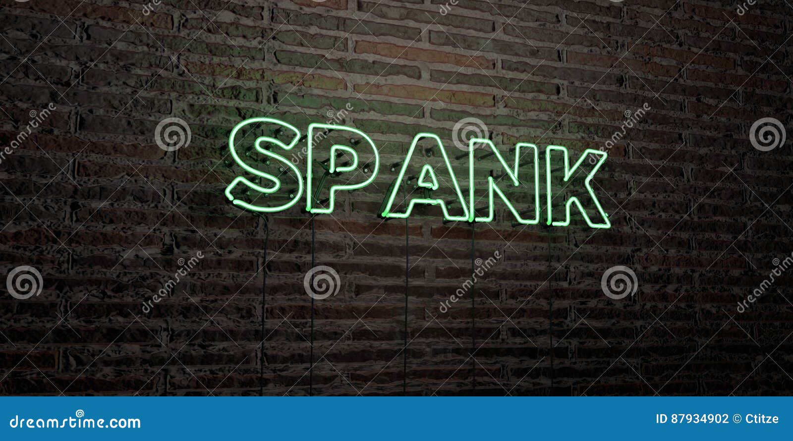 spank -realistic neon sign on brick wall background - 3d rendered royalty free stock image