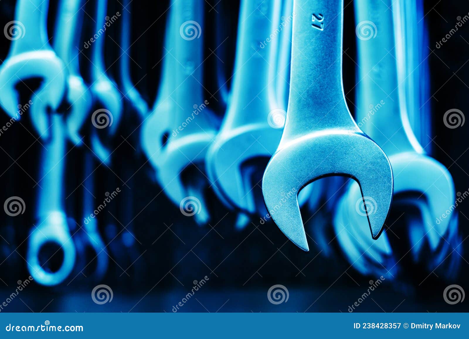 Spanners. Tools for Tightening Nuts on Bolts. Selective Focus Stock