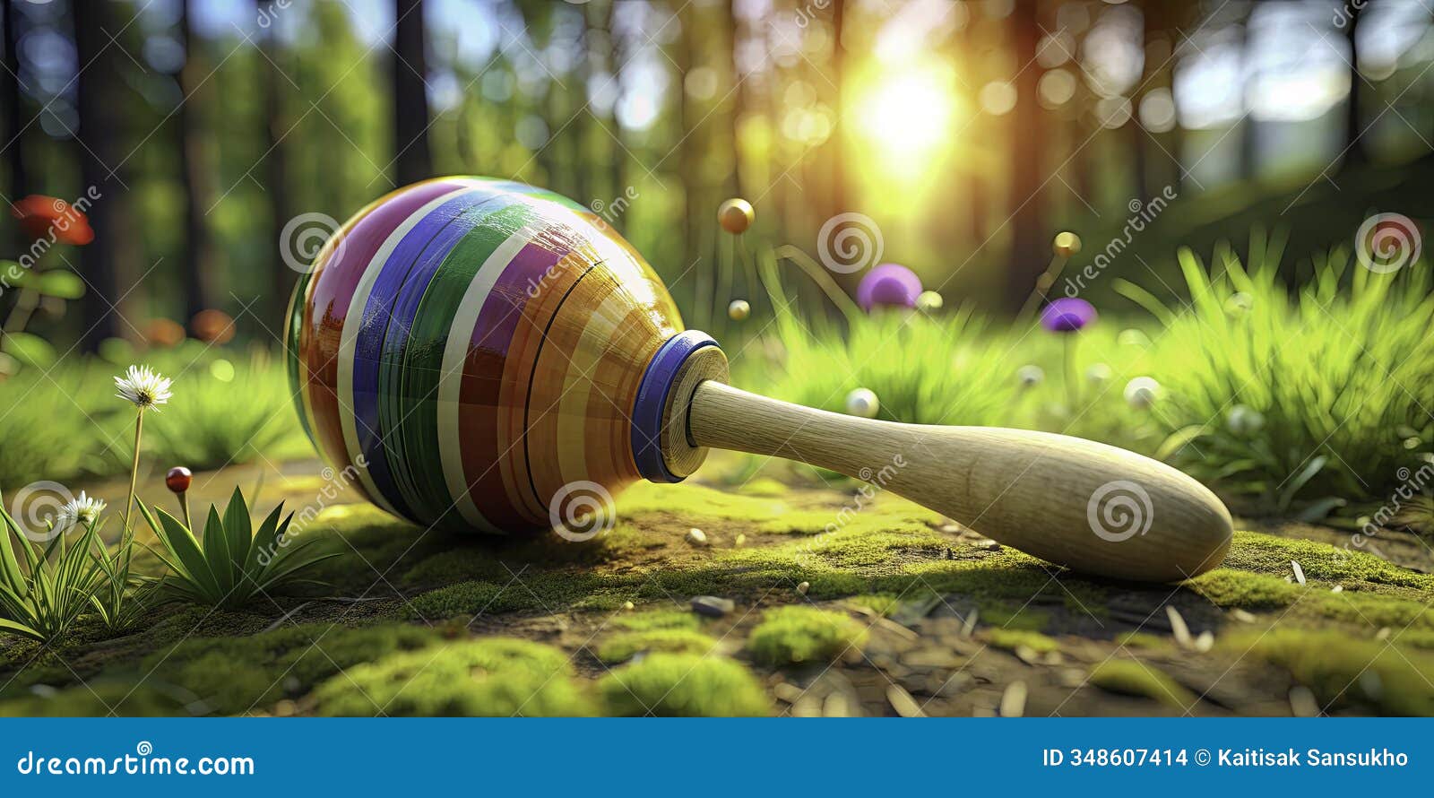 spark imagination and sensory development with this vibrant wooden maraca toy: a 3d rendered visual