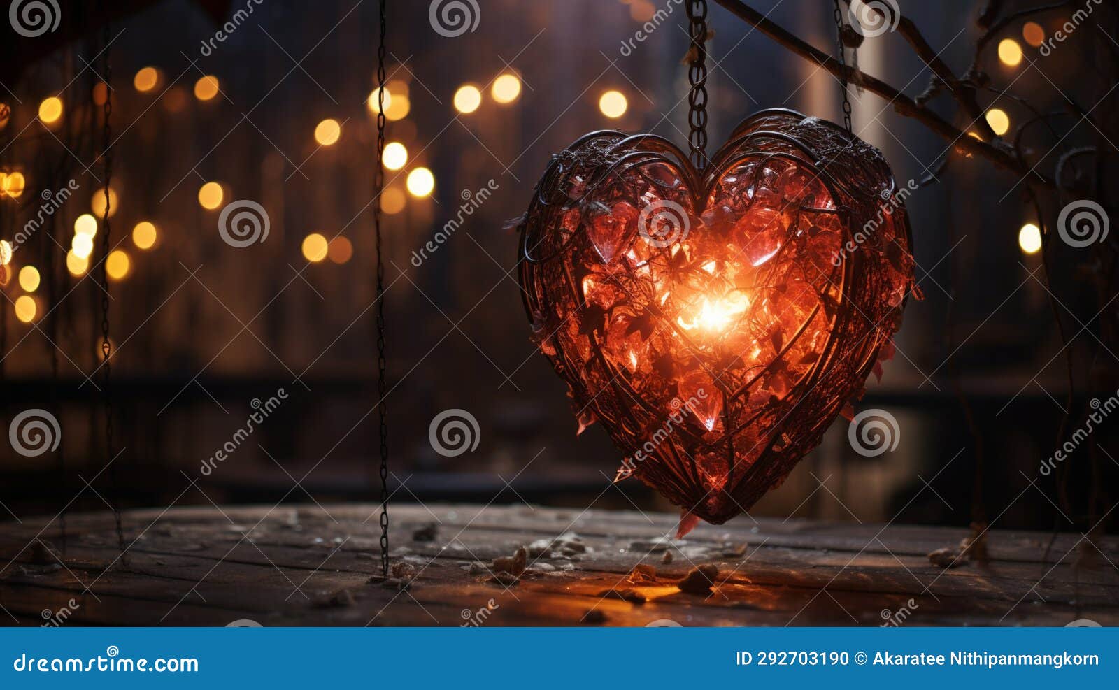 sparkle glowing heart reflected lights, orange and gold, captivating visual, romantic scenery, dreamy, copy space, greeting card