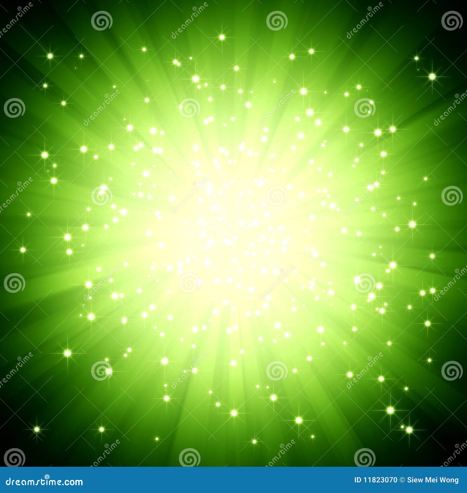 Sparkle Green Light Burst With Stars Stock Photo - Image: 11823070