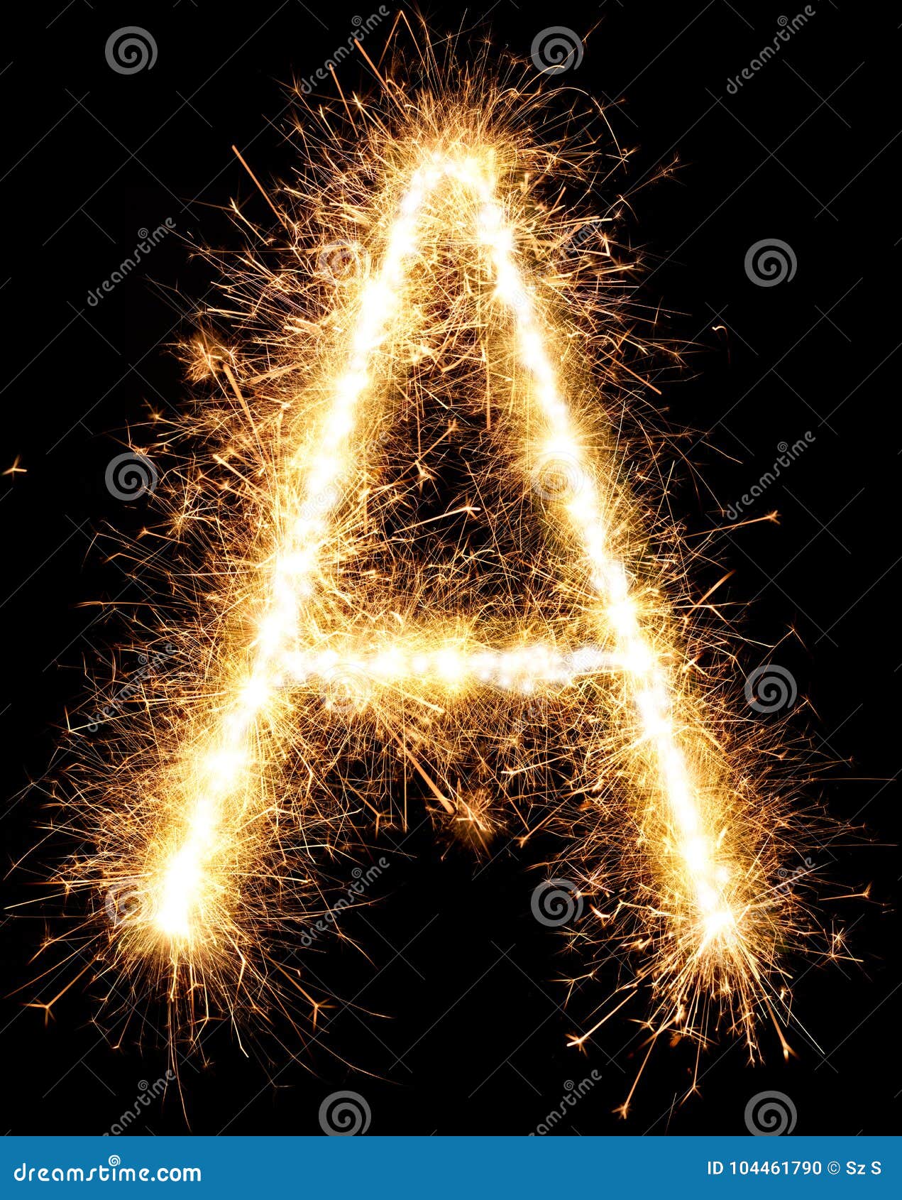 sparkler firework light alphabet a on black