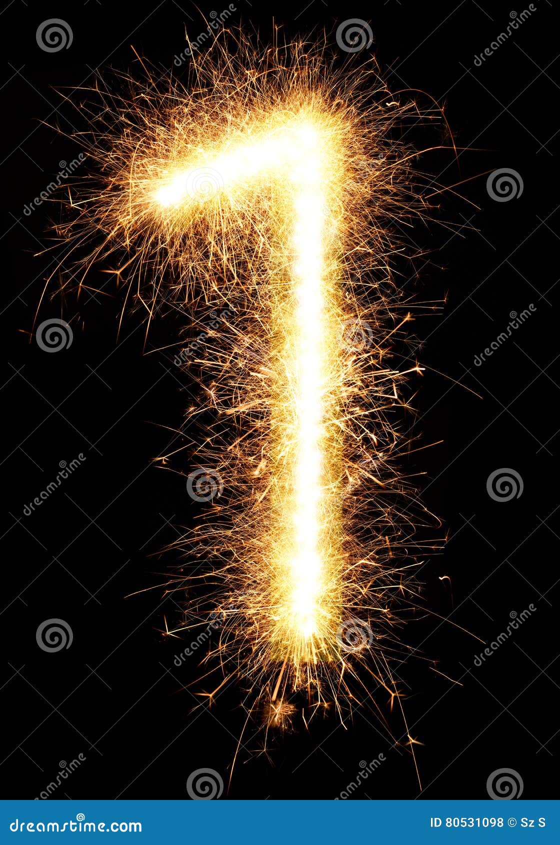 sparkler firework light number 1  on black
