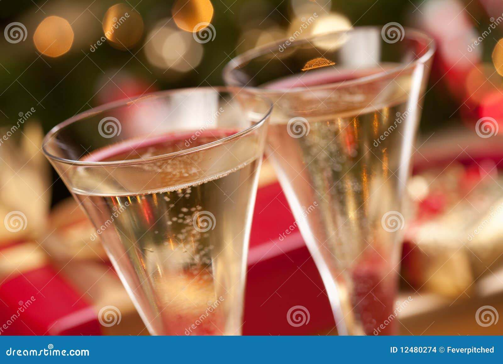 Sparkling Champagne Flutes and Gifts Stock Photo Image of xmas, glass