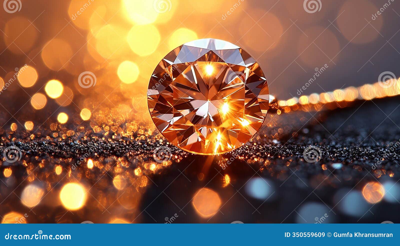 sparkling gemstone shines brightly against blurred golden background, creating luxurious and elegant atmosphere. intricate facets