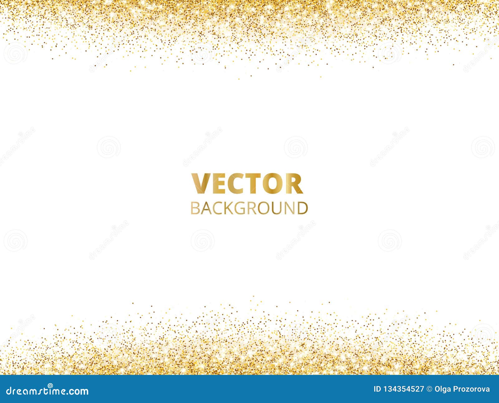 sparkling glitter border, frame. falling golden dust  on white background.  gold glittering decoration.