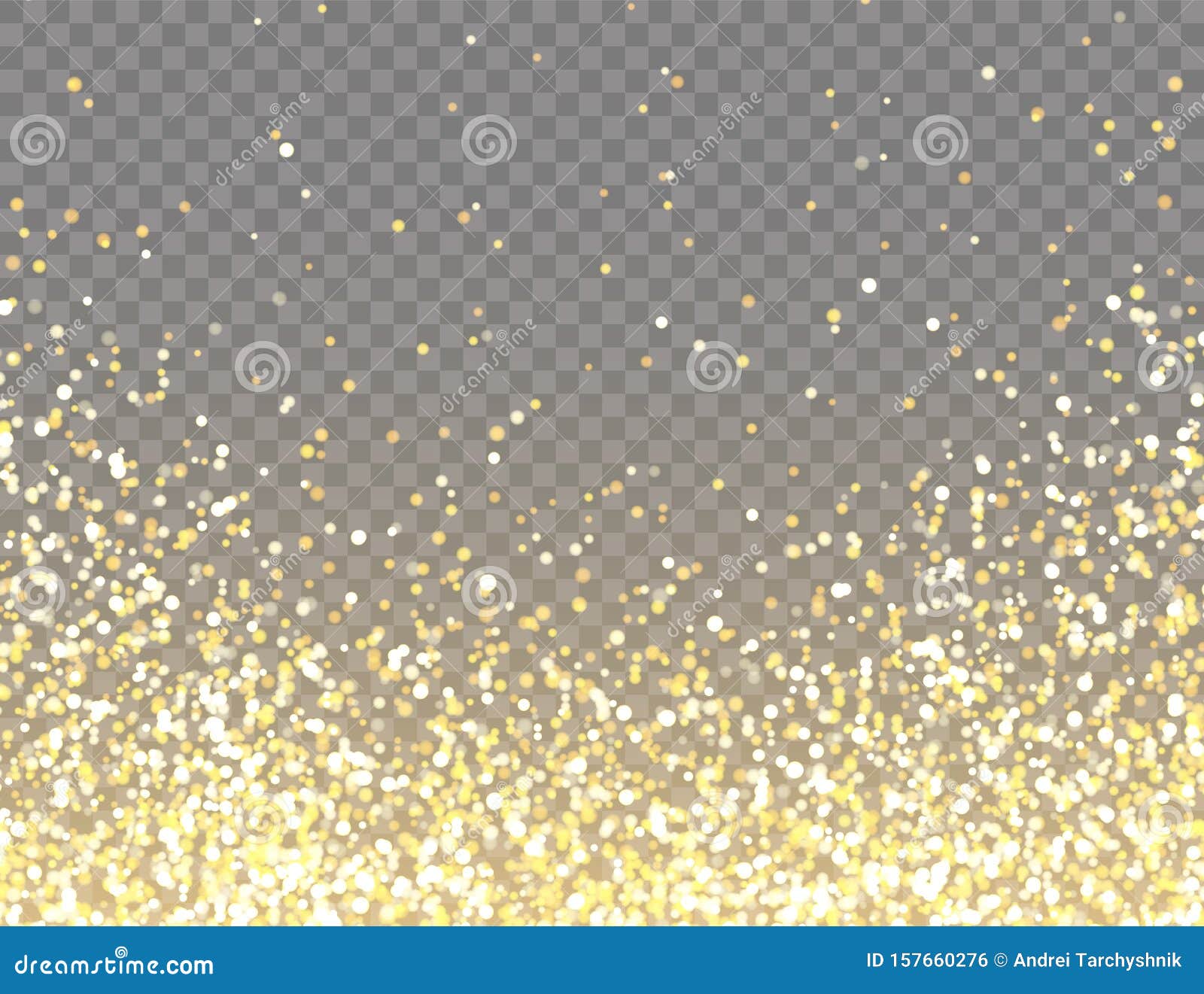 Sparkling Golden Glitter With Bokeh Lights On Transparent Vector