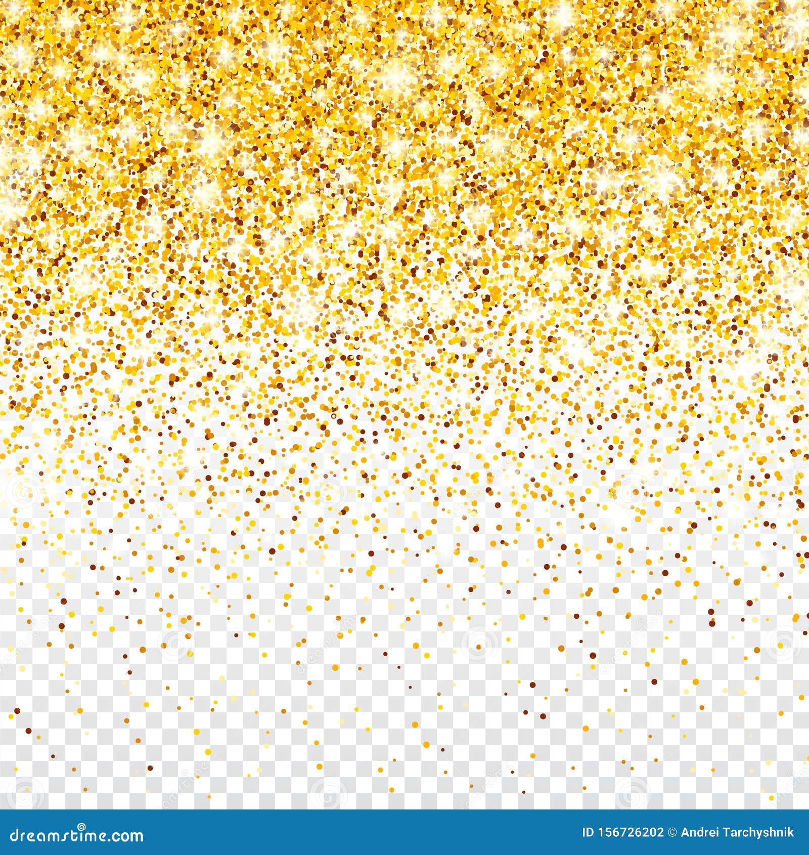 Sparkling Golden Glitter on Transparent Vector Background. Falling