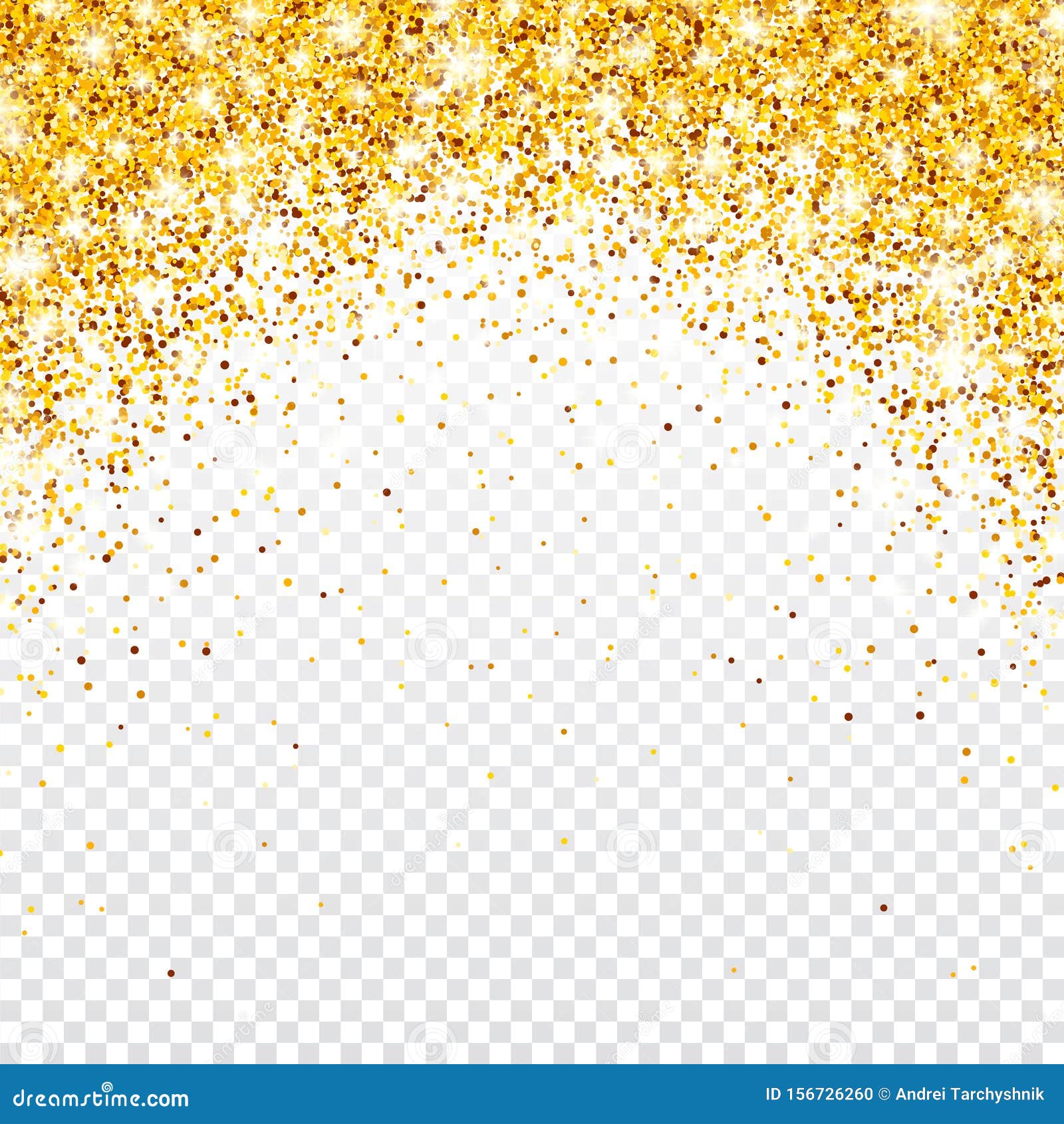Sparkling Golden Glitter on Transparent Vector Background. Falling