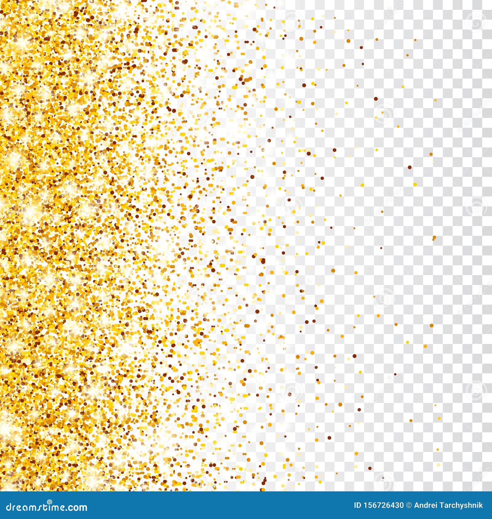 Falling Shiny Gold Glitter Confetti isolated on transparent background.  Stock Vector