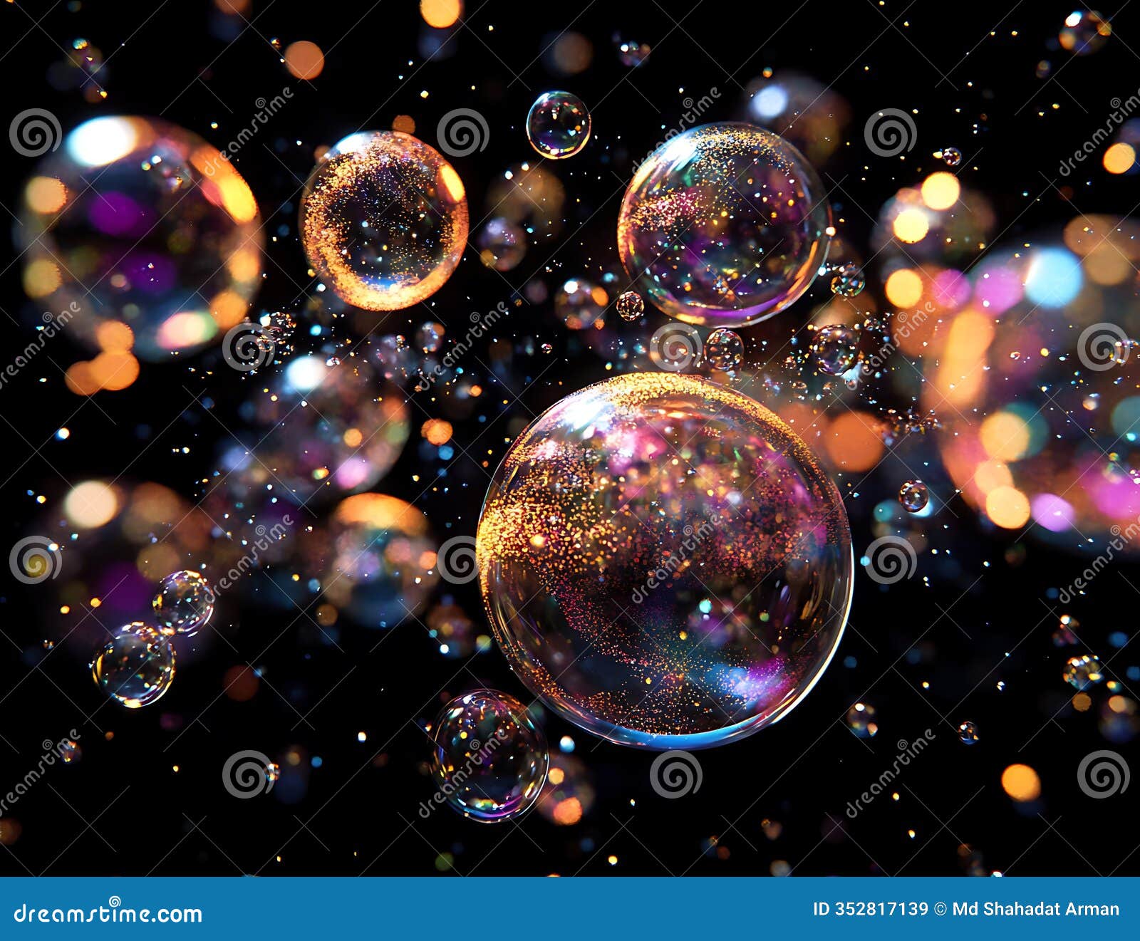 Sparkling Iridescent Bubbles Float on Black Background Stock Illustration -  Illustration of fantasy, reflect: 352817139, image size:1600x1321