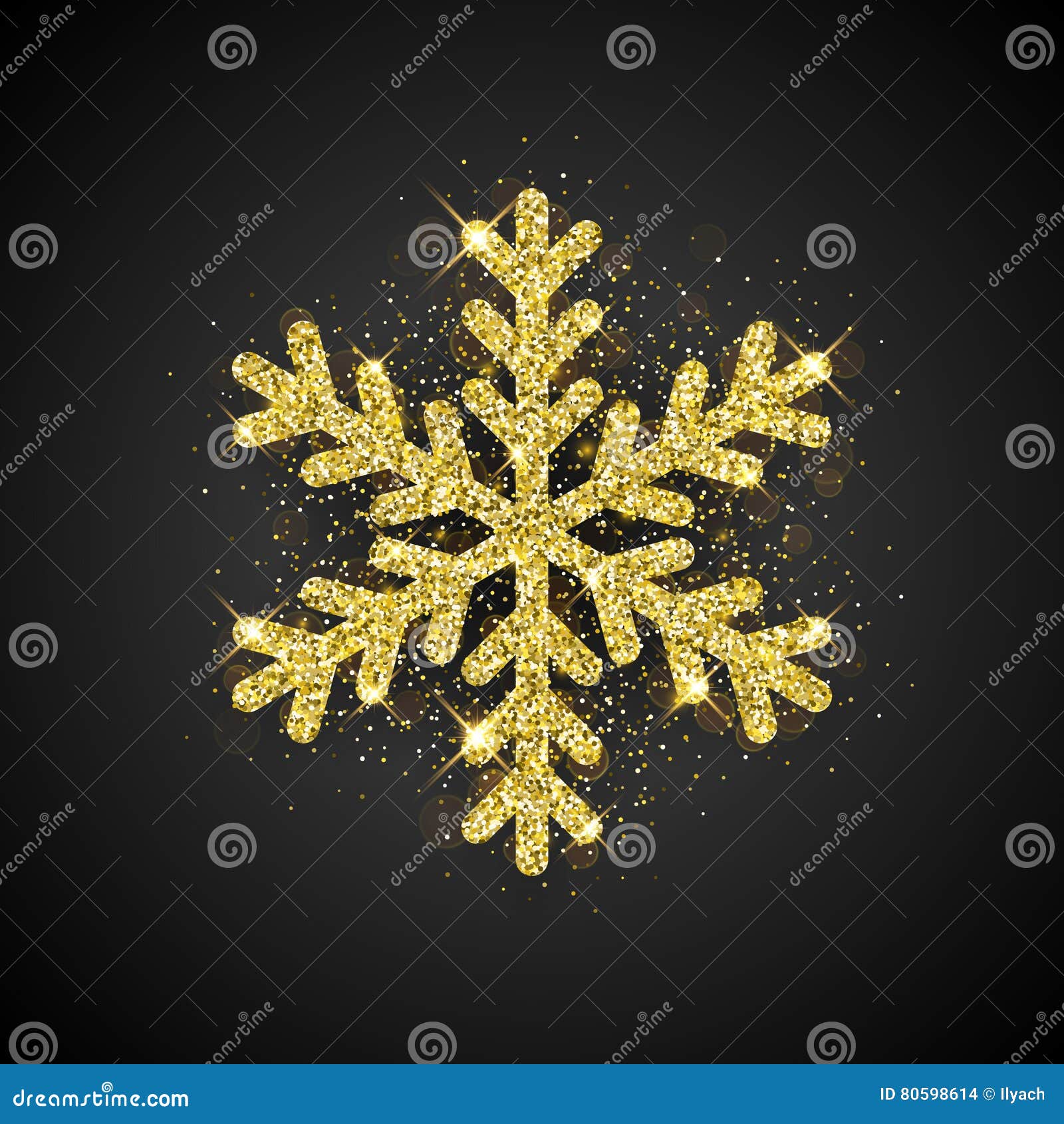 Sparkling Snowflake Sprayed with Gold Glitter Stock Illustration