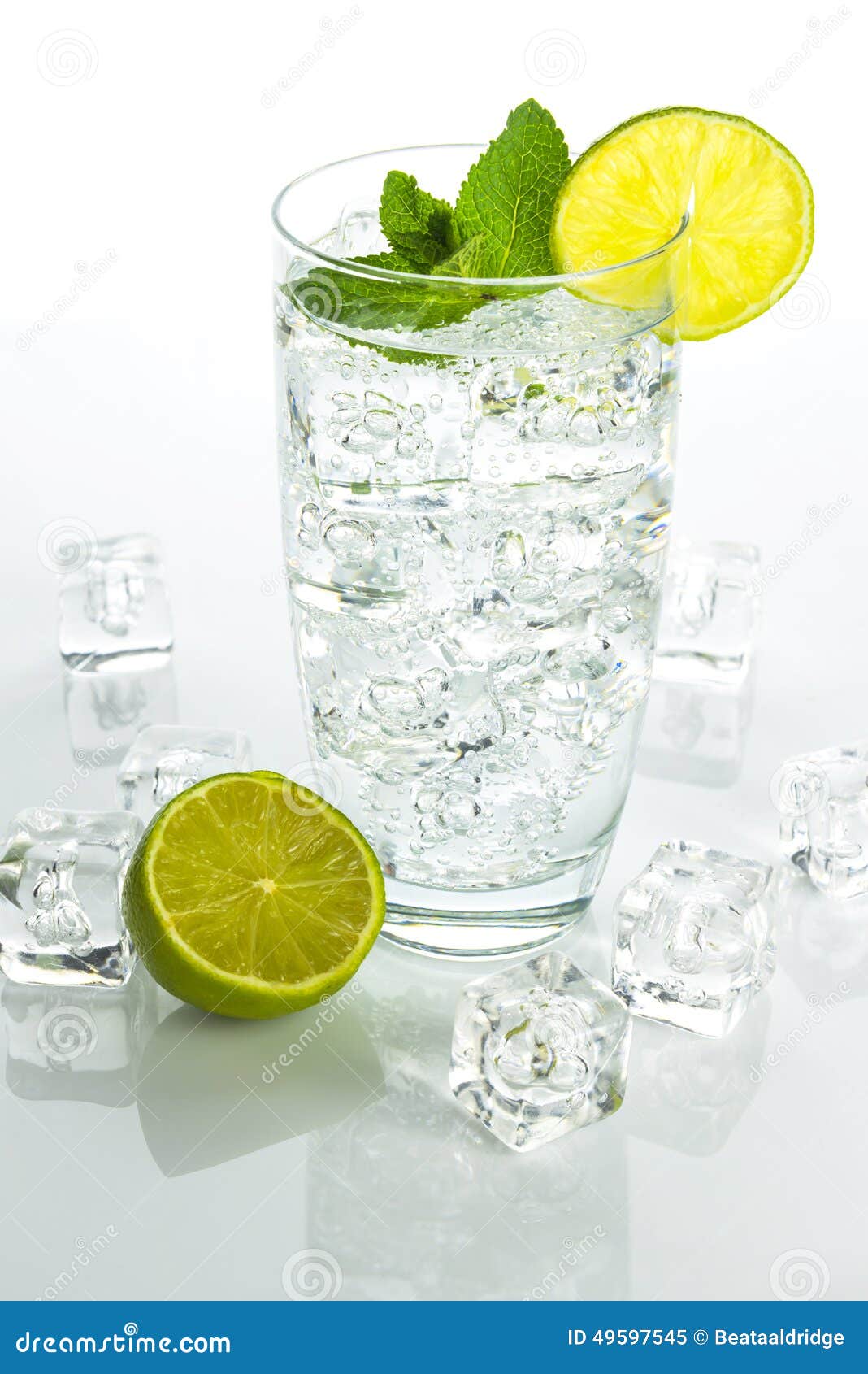 Sparkling Water with Ice Cubes on White Background Stock Image Image of cubes, drop 49597545