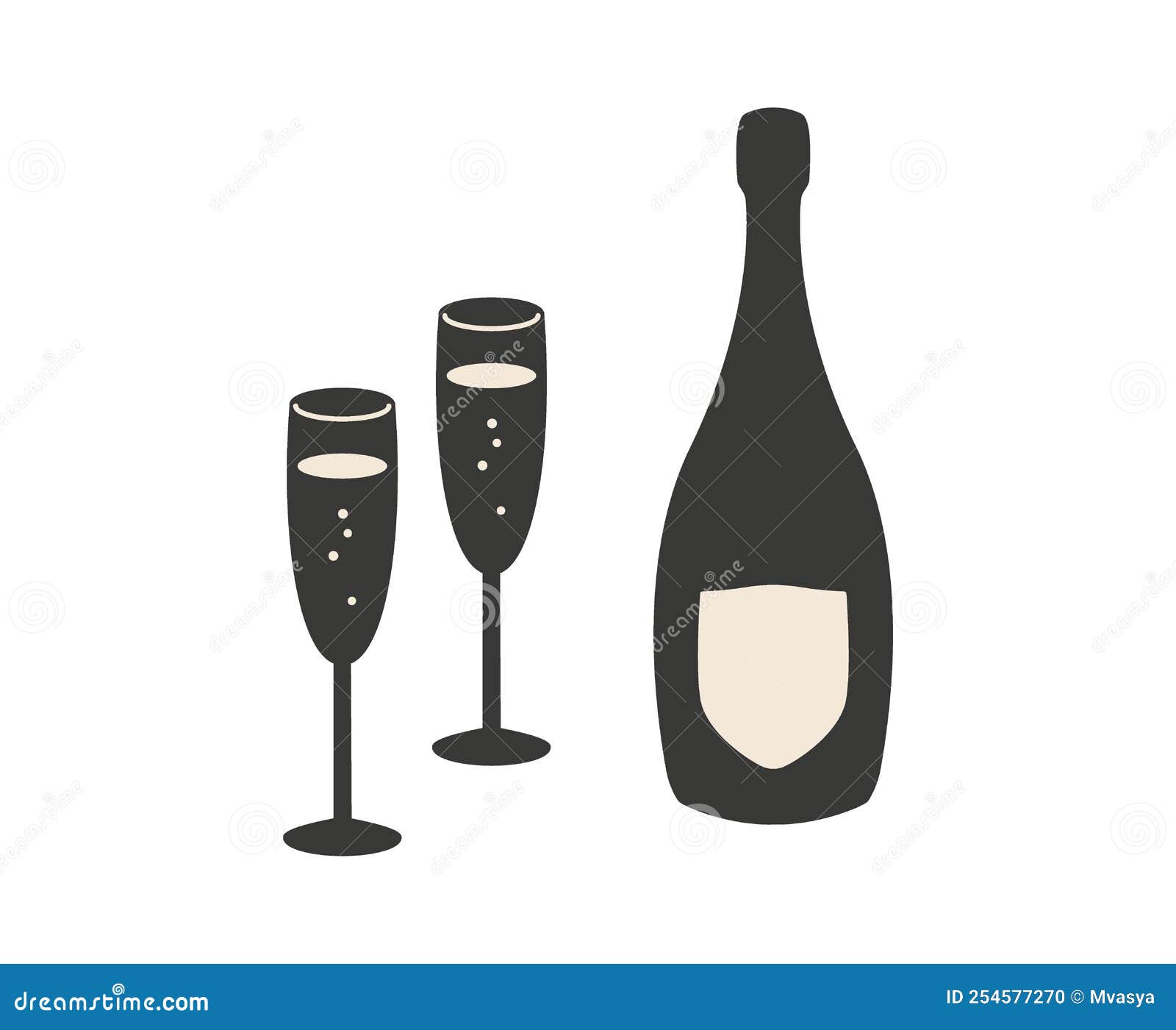 Sparkling Wine Bottle and Glasses. Champagne Vector. Party Stock Vector