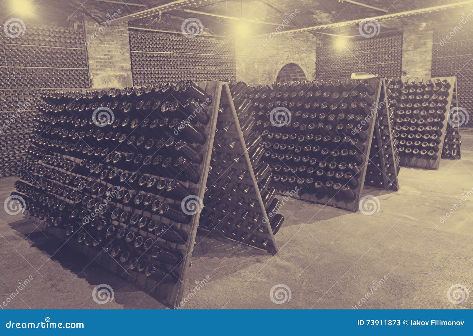 Sparkling Wine Bottles Fermenting in Winery Cellar Stock Image Image of process, champagne