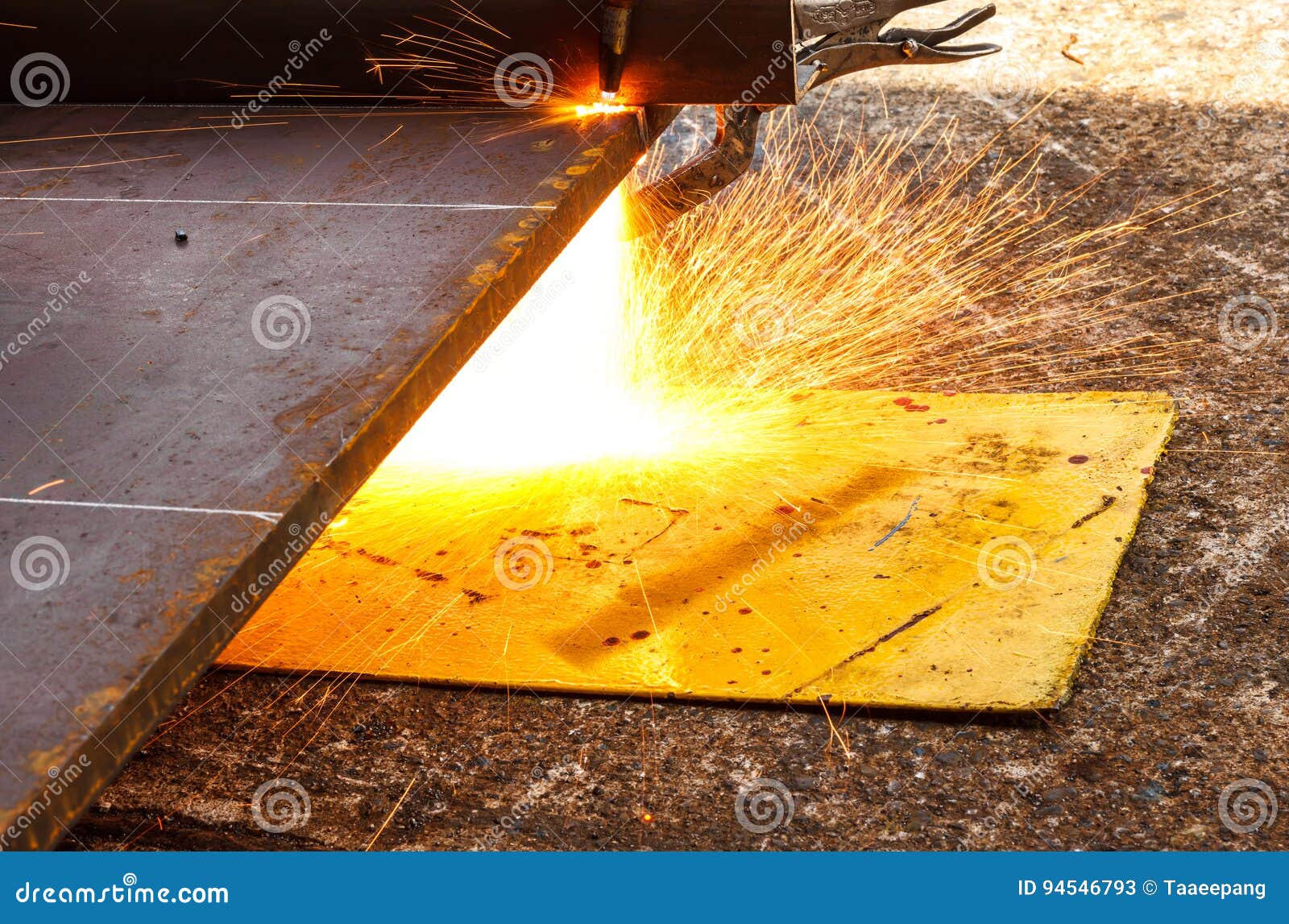 Sparks while cutting steel stock image. Image of fire 94546793