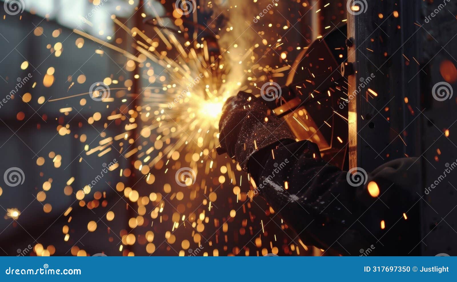 sparks fly as a worker welds a metal sign onto a building adding a final personalized touch to the construction project