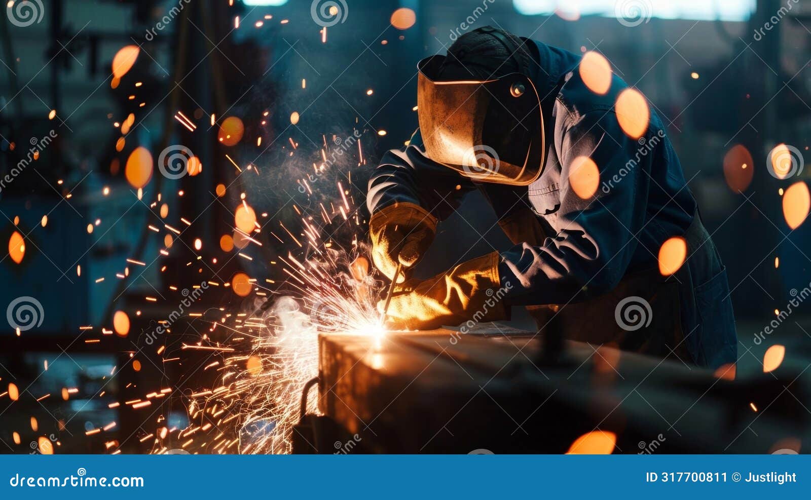 sparks fly as a worker welds together two pieces of heavy machinery carefully ensuring a secure bond