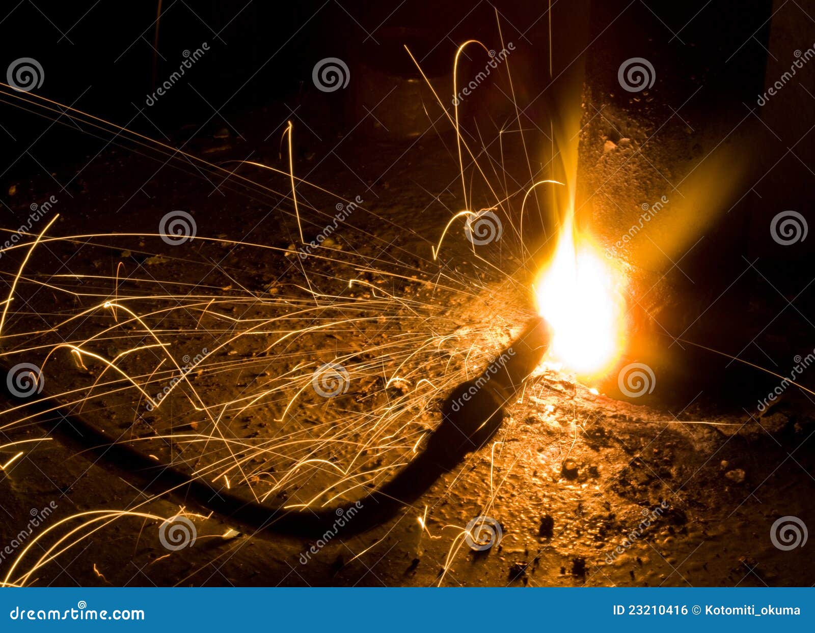 Sparks of the fused metal stock photo. Image of machine 23210416