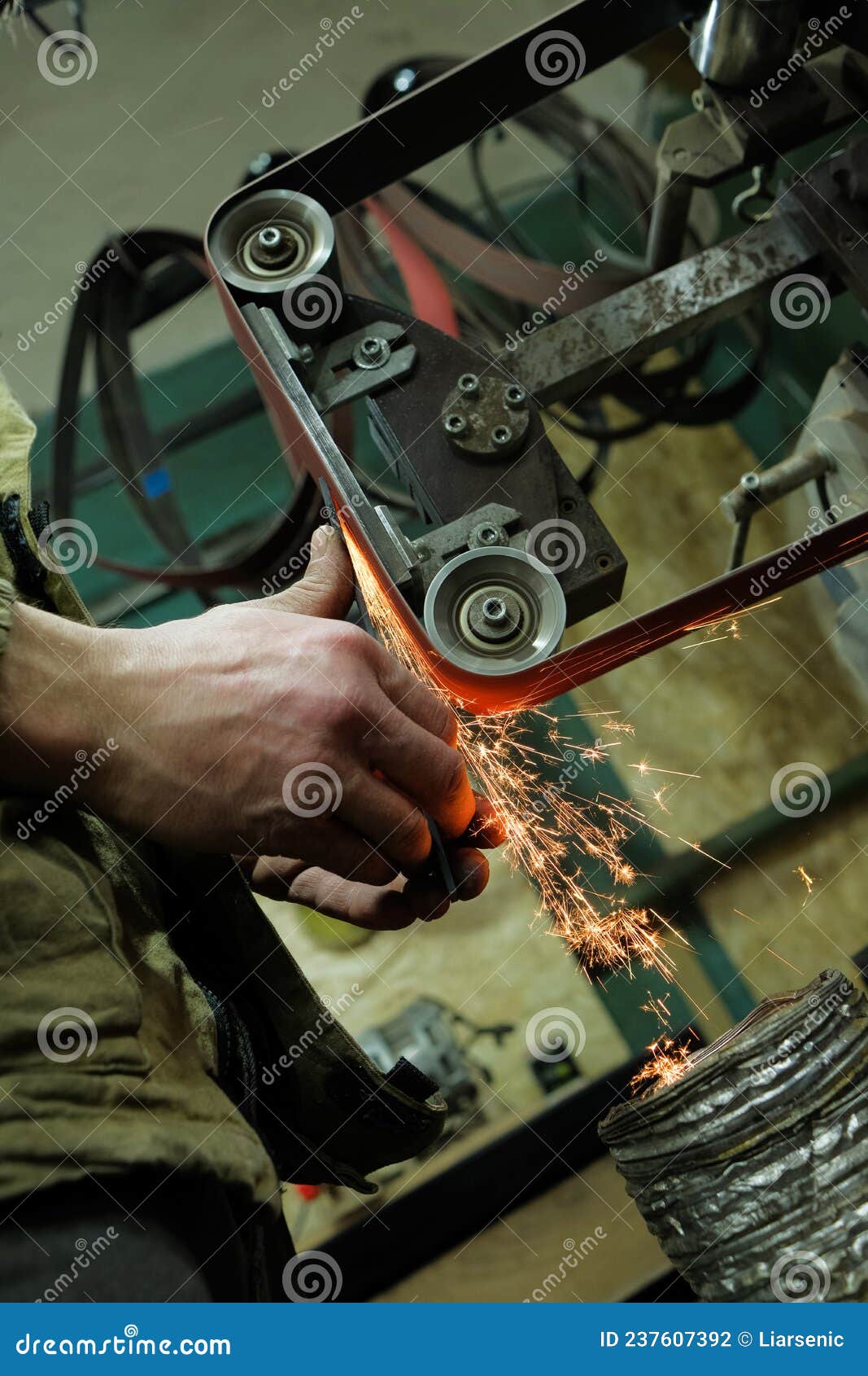 Sparks Grinding Wheel while Knife Sharpening. Stock Photo Image of