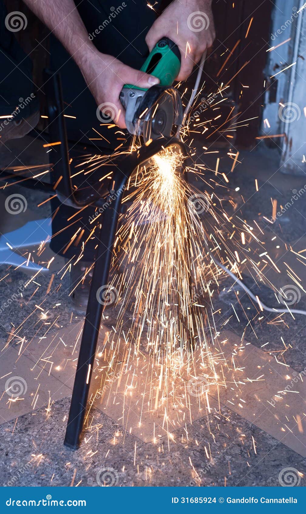 Sparks while grinding stock photo. Image of iron, machine 31685924
