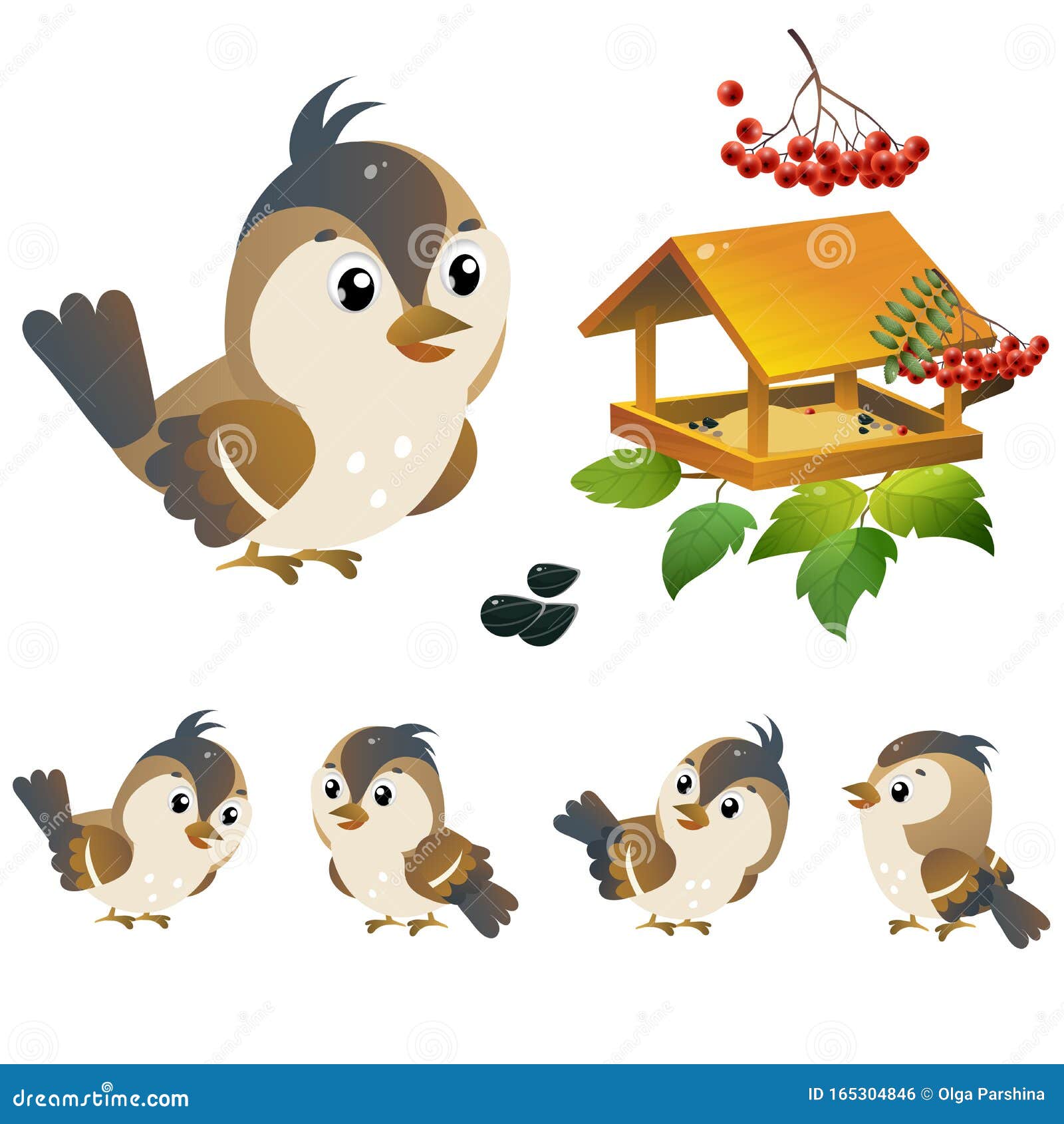 Sparrow. Color Image of Cartoon Bird with Feeder on White Background Stock  Vector - Illustration of building, nature: 165304846