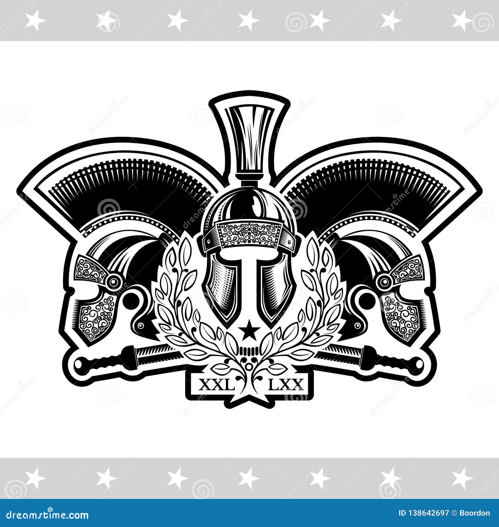 Heraldic Cross Swords with Laurel Wreath Vector Clip Art