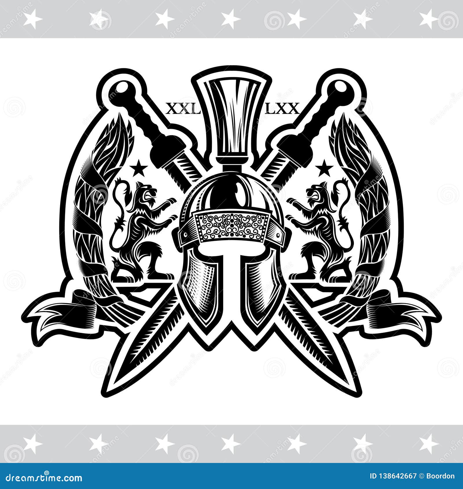 Heraldic Cross Swords with Laurel Wreath Vector Clip Art