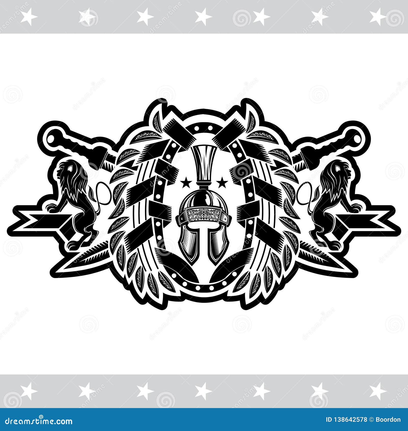 Heraldic Cross Swords with Laurel Wreath Vector Clip Art