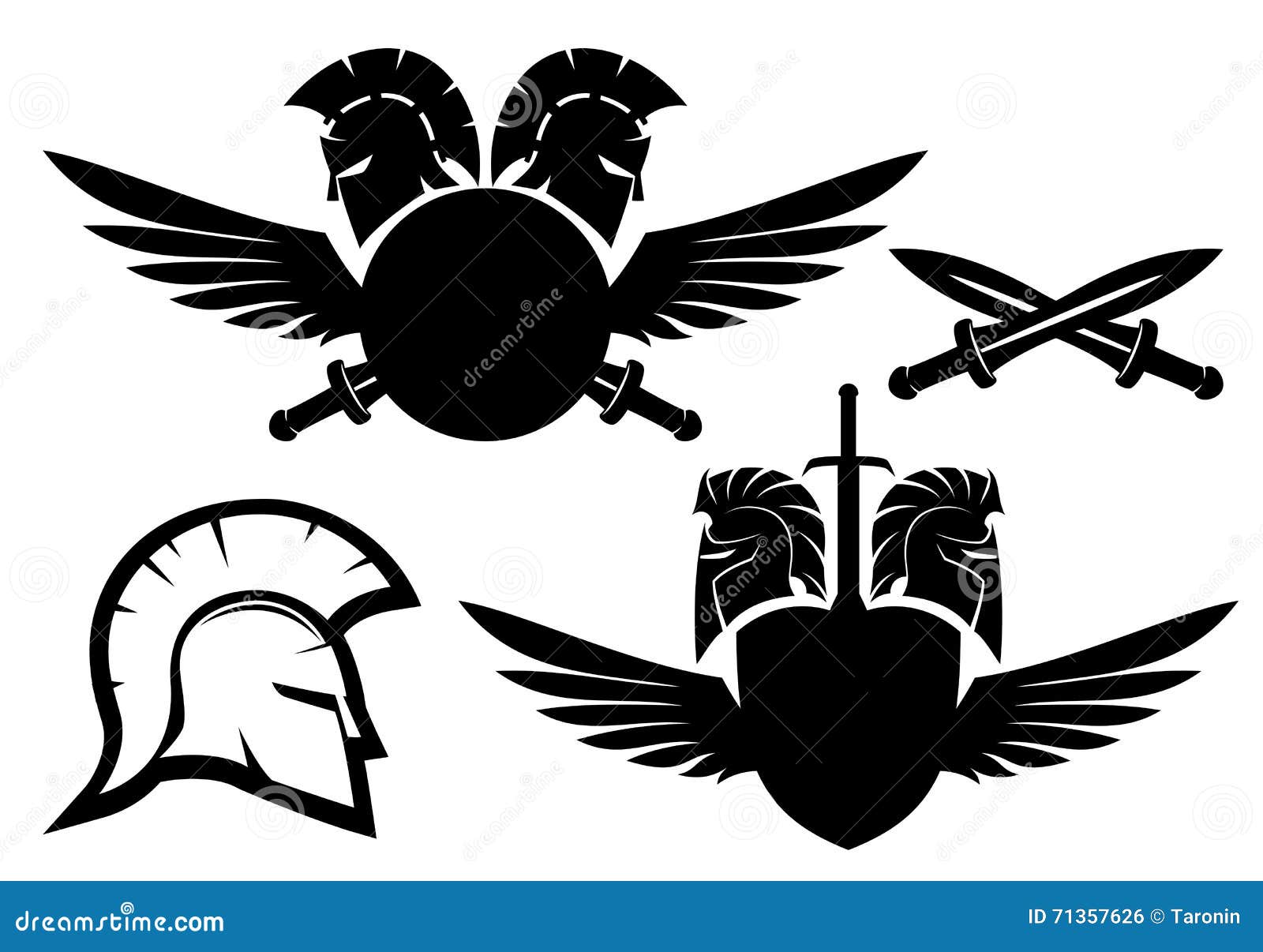 Spartan Helmet, Shield, Sword and Wings. Stock Vector Illustration of