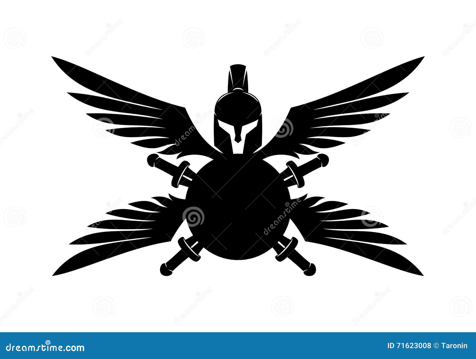 Spartan Helmet, Shield, Sword and Wings. Stock Vector Illustration of