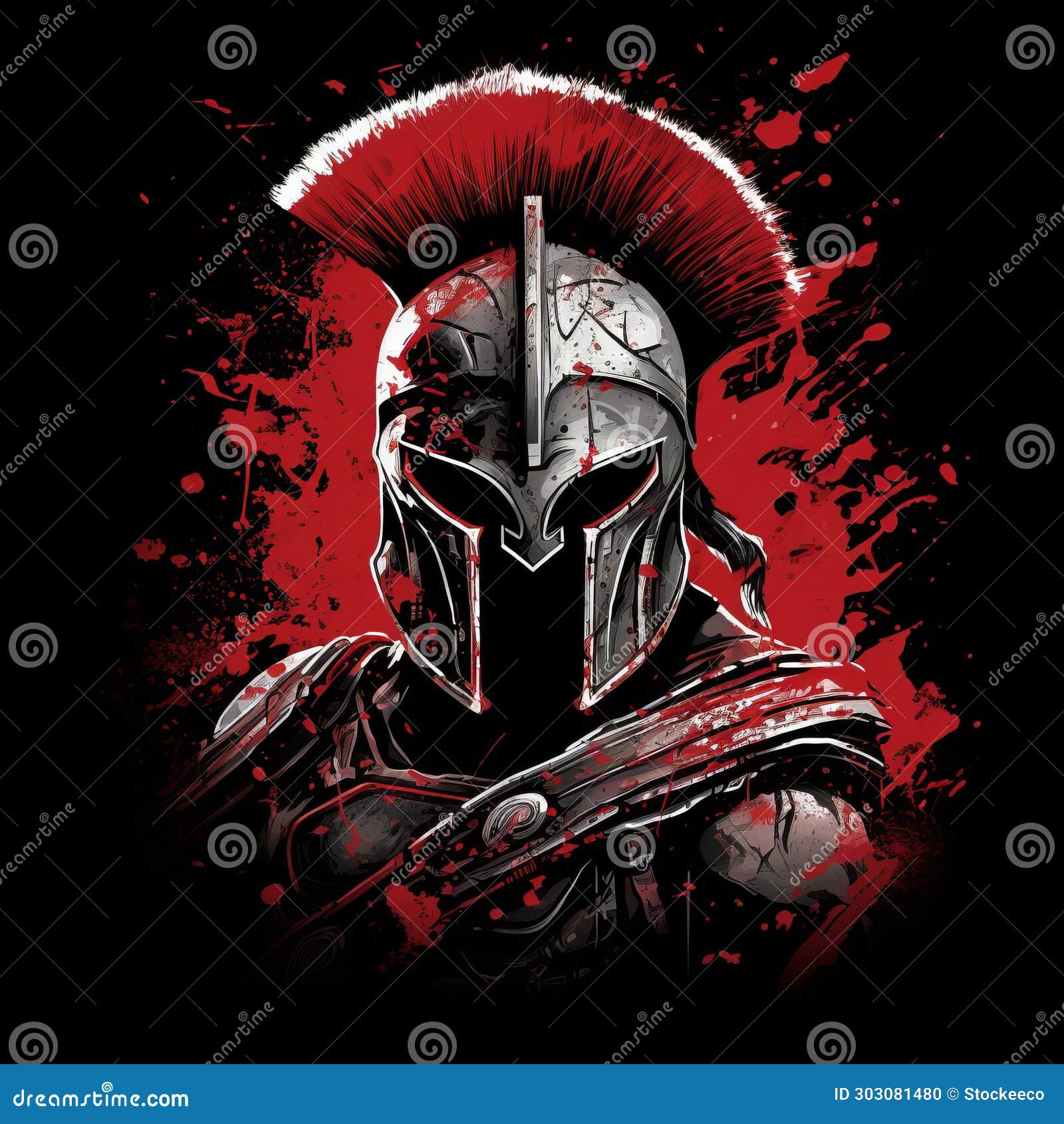 Spartan Helmet Shirt Design with Strong Contrast and Chiaroscuro Stock ...