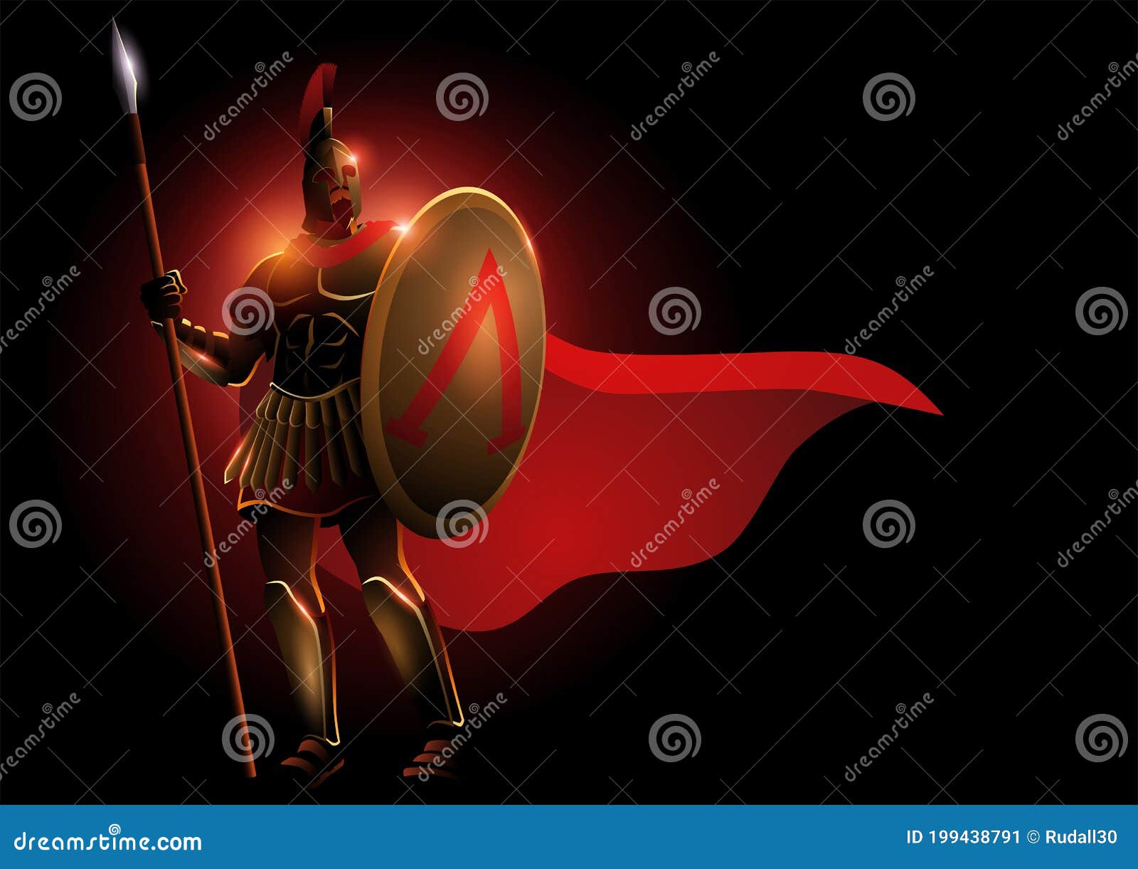 Spartan Warrior Wearing Helmet and Red Cloak Stock Vector ...