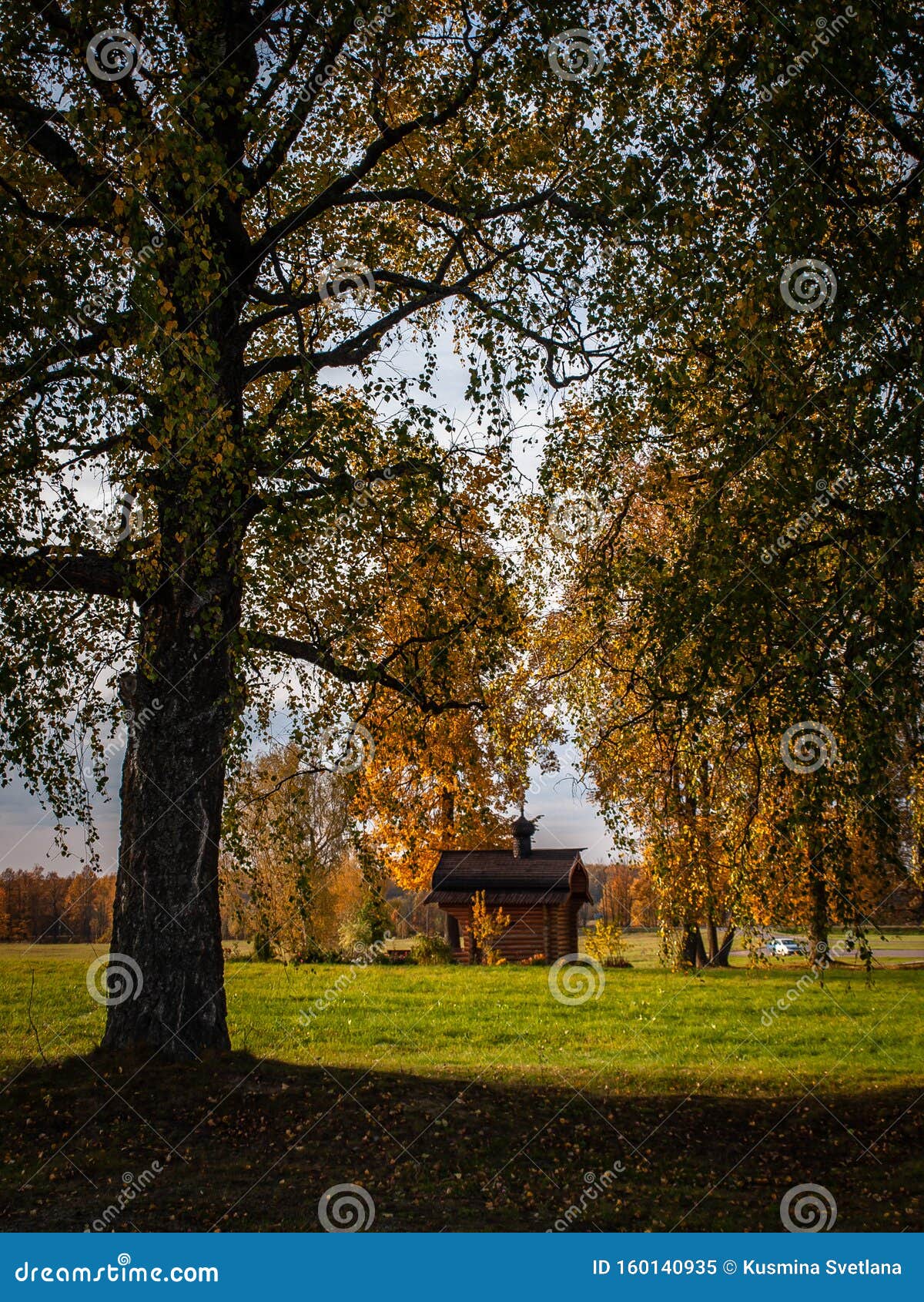 spaso-borodino monastery on the borodino field in central russia in autumn.