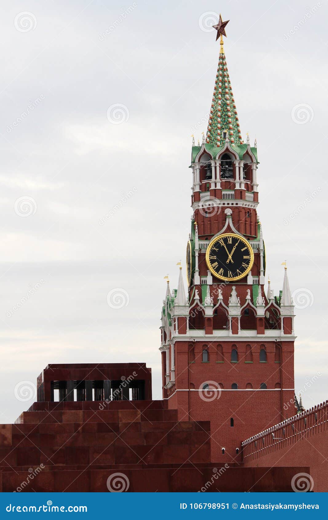 spasskaya tower and lenin`s mausoleum, moscow kremlin