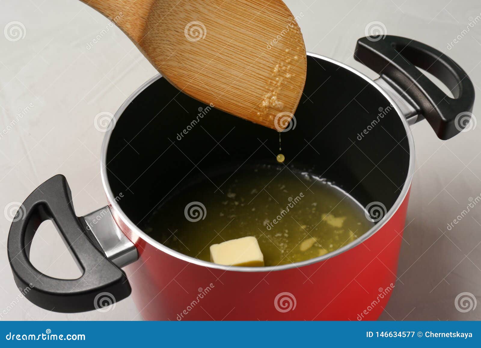 Spatula Over Pot with Melting Butter on Grey Table Stock Image Image of milk, calories 146634577