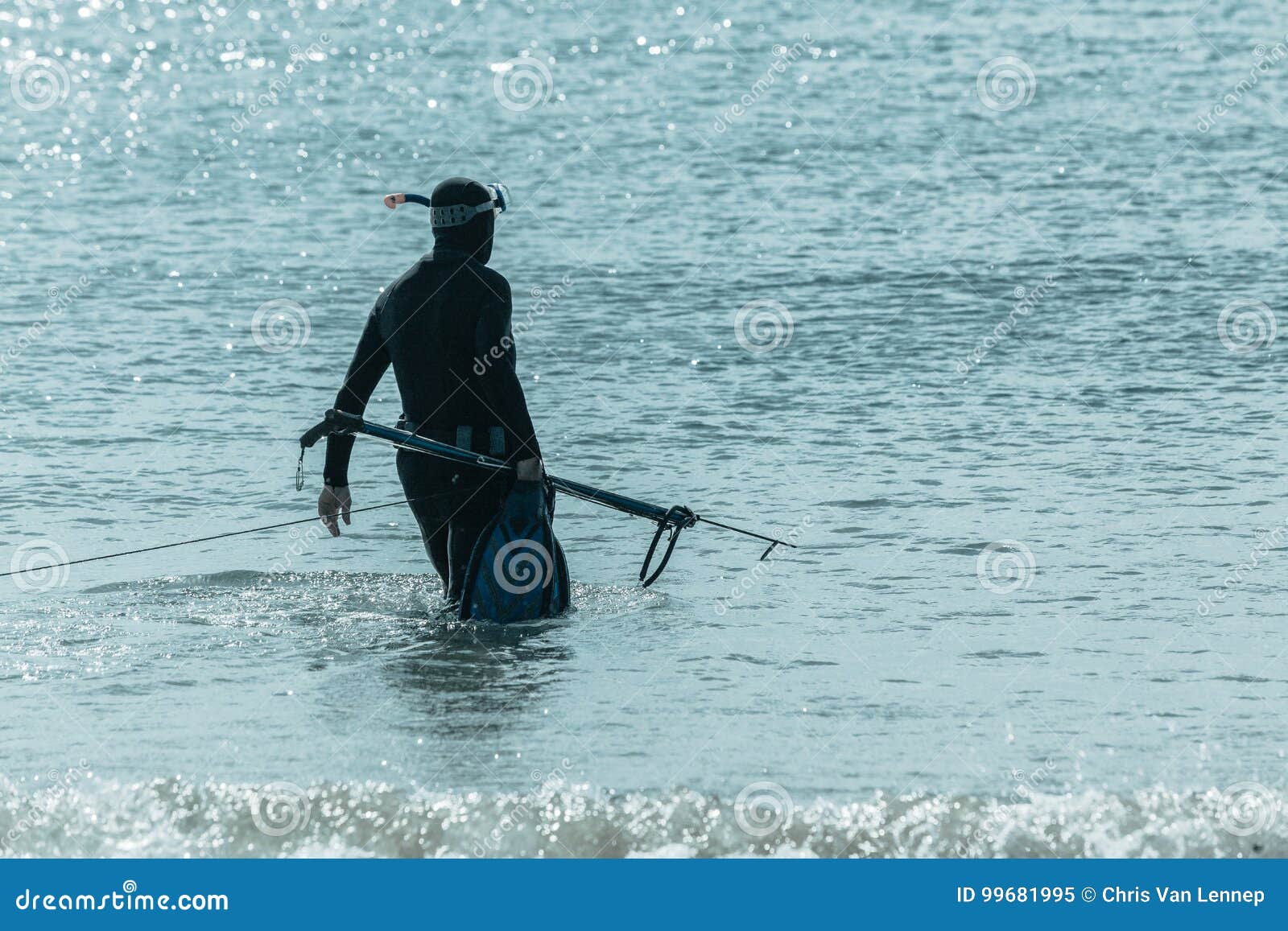 Spear-Fishing Diver Beach Ocean Stock Image - Image of process,  undentified: 99681995