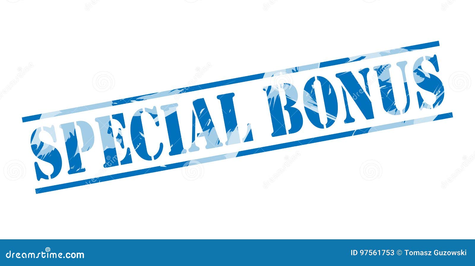 Special bonus blue stamp stock illustration. Illustration of design