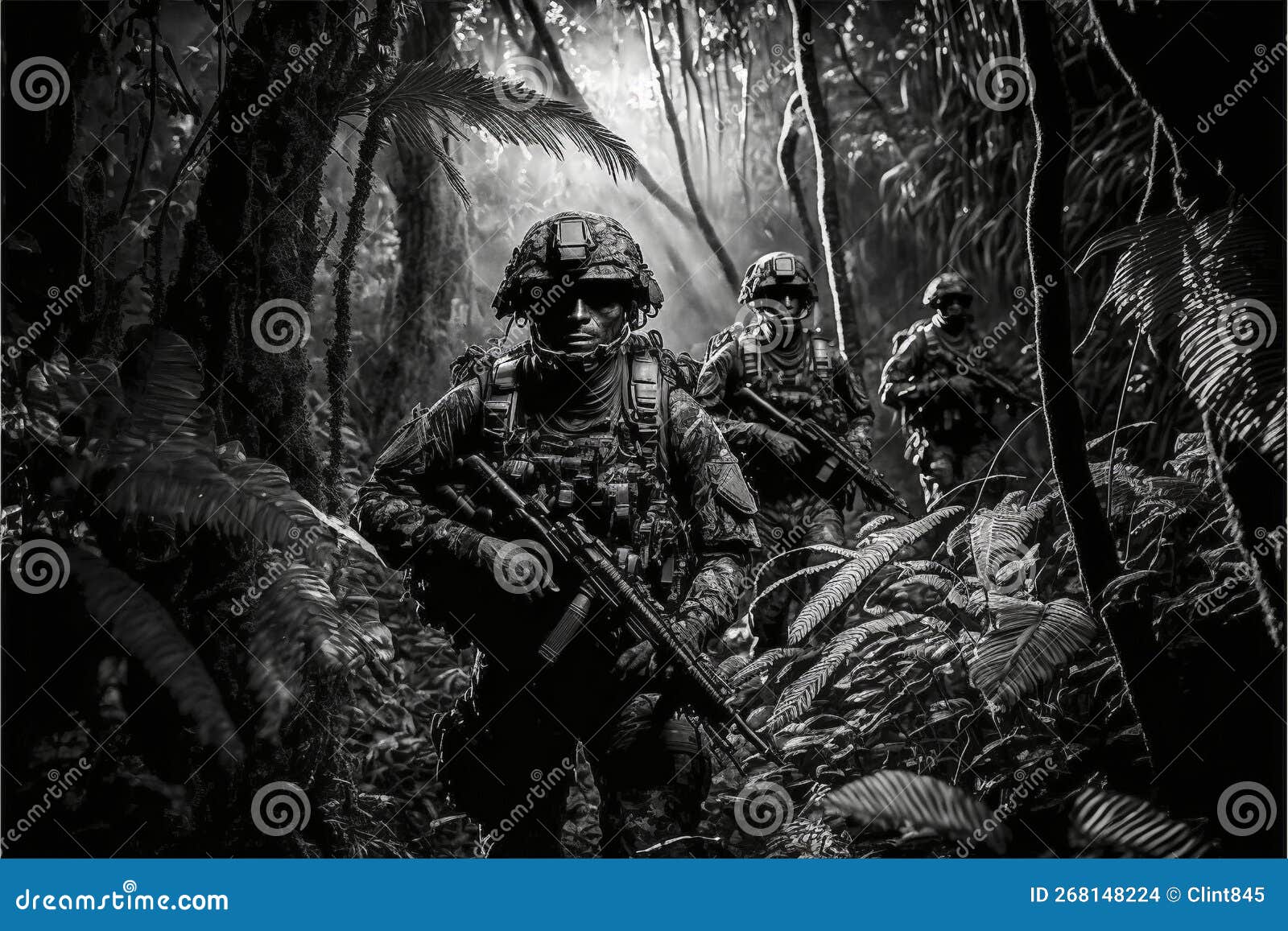 Special Forces in a Jungle stock illustration. Illustration of walking